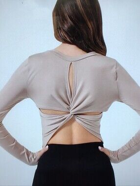 NWT NUX Krista TwistBack Santa Fe Taupe Long Sleeve Top - Relax Fit Sz XL